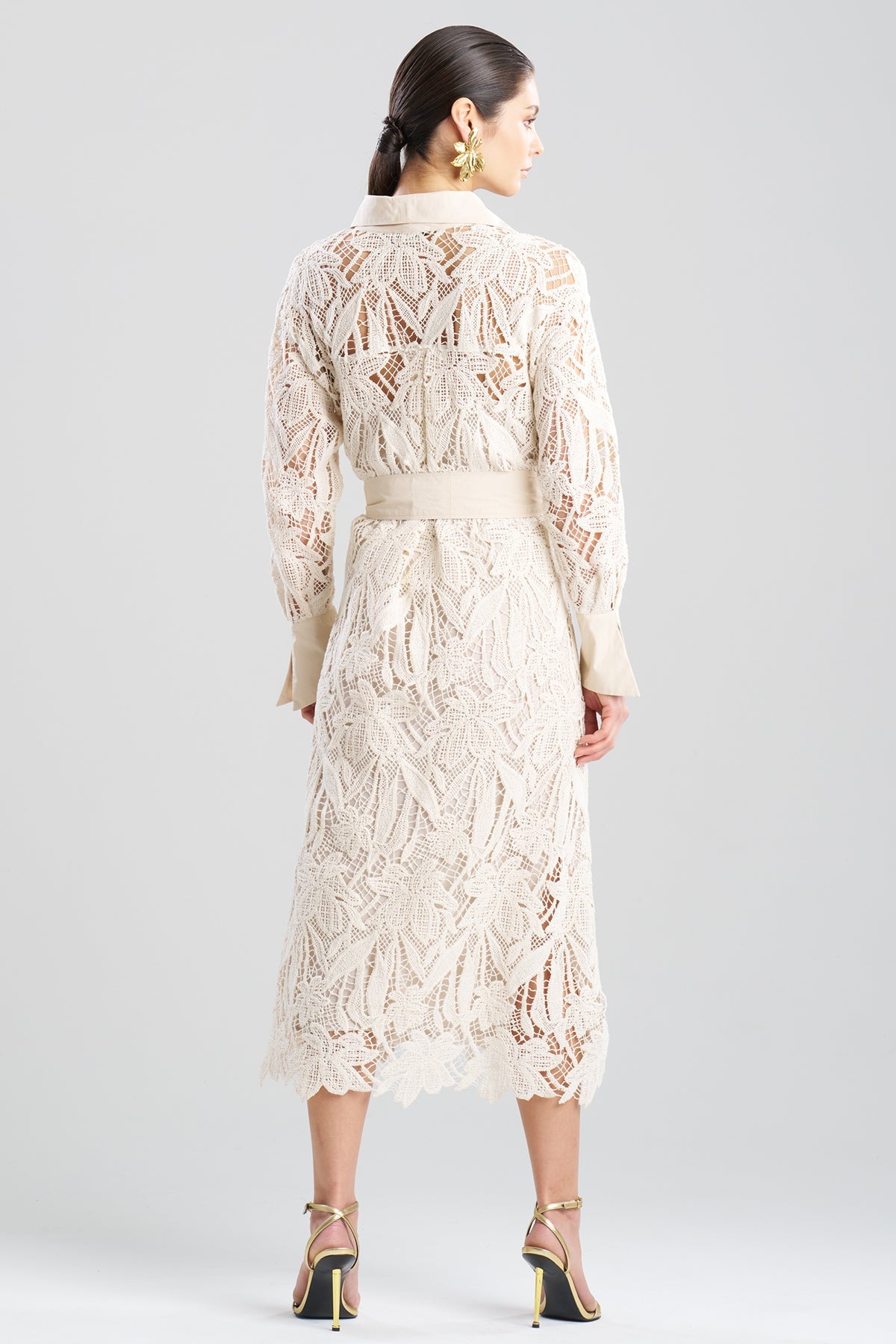 Crochet Lace Cotton Oversized Button Down Shirtdress Parchment