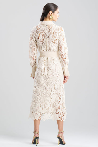 Crochet Lace Cotton Oversized Button Down Shirtdress Parchment