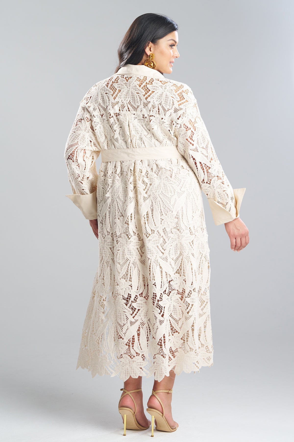 Crochet Lace Cotton Oversized Button Down Shirtdress Parchment