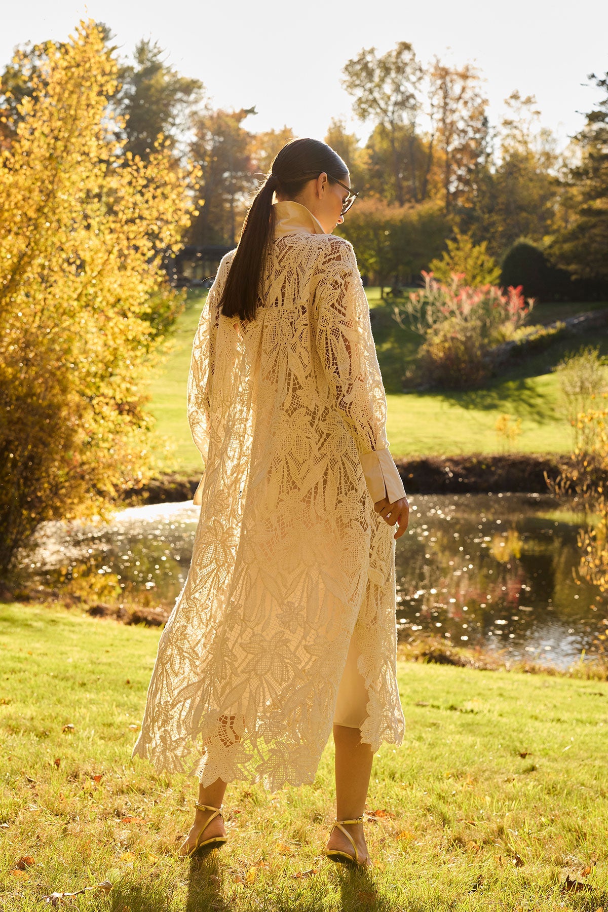 Crochet Lace Cotton Oversized Button Down Shirtdress Parchment