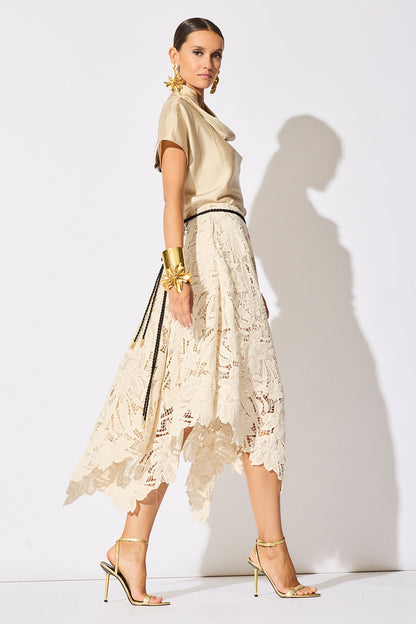 Crochet Lace Cotton Handkerchief Hem Skirt Parchment
