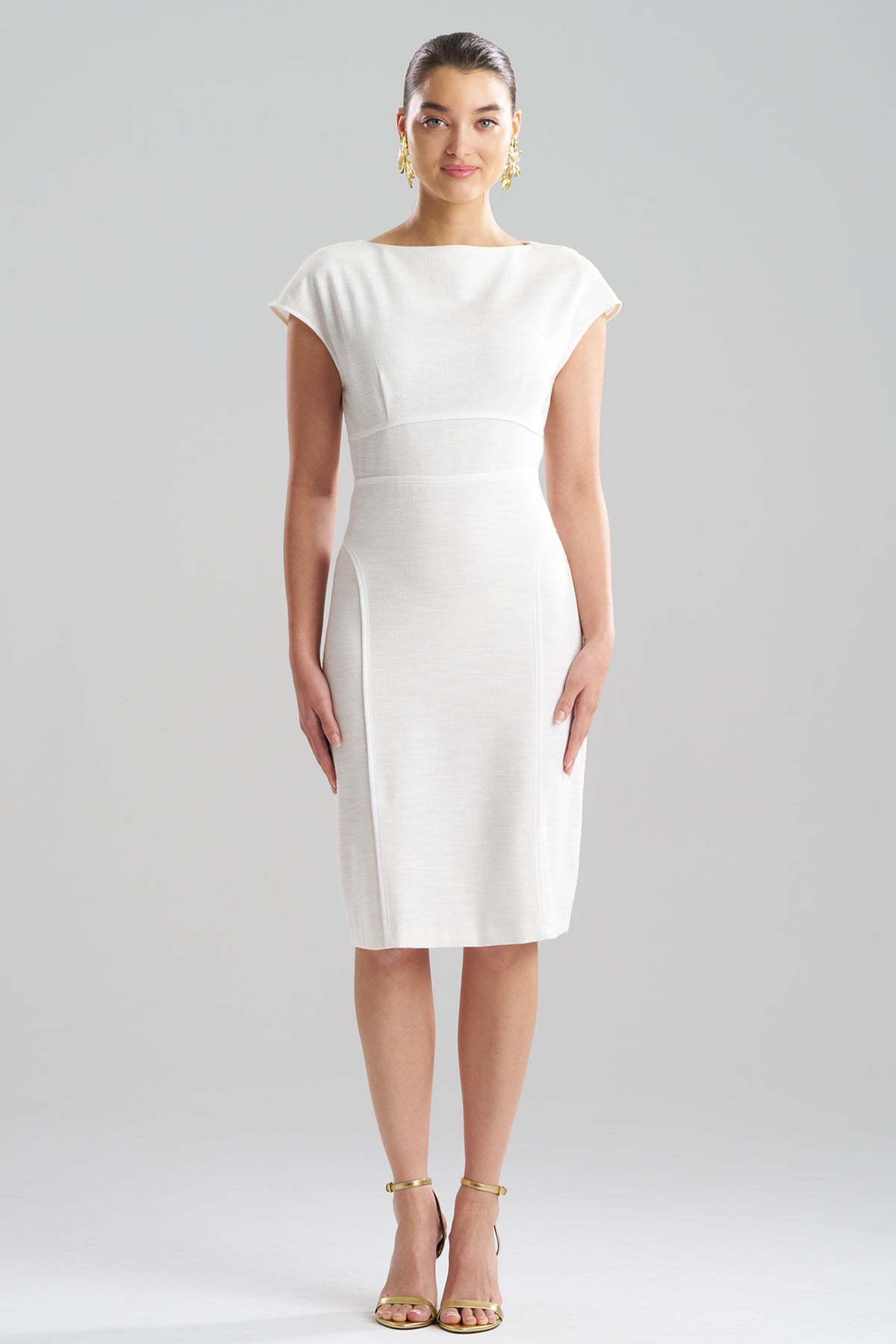 Stretch Basketweave Cotton Sheath Dress Warm White