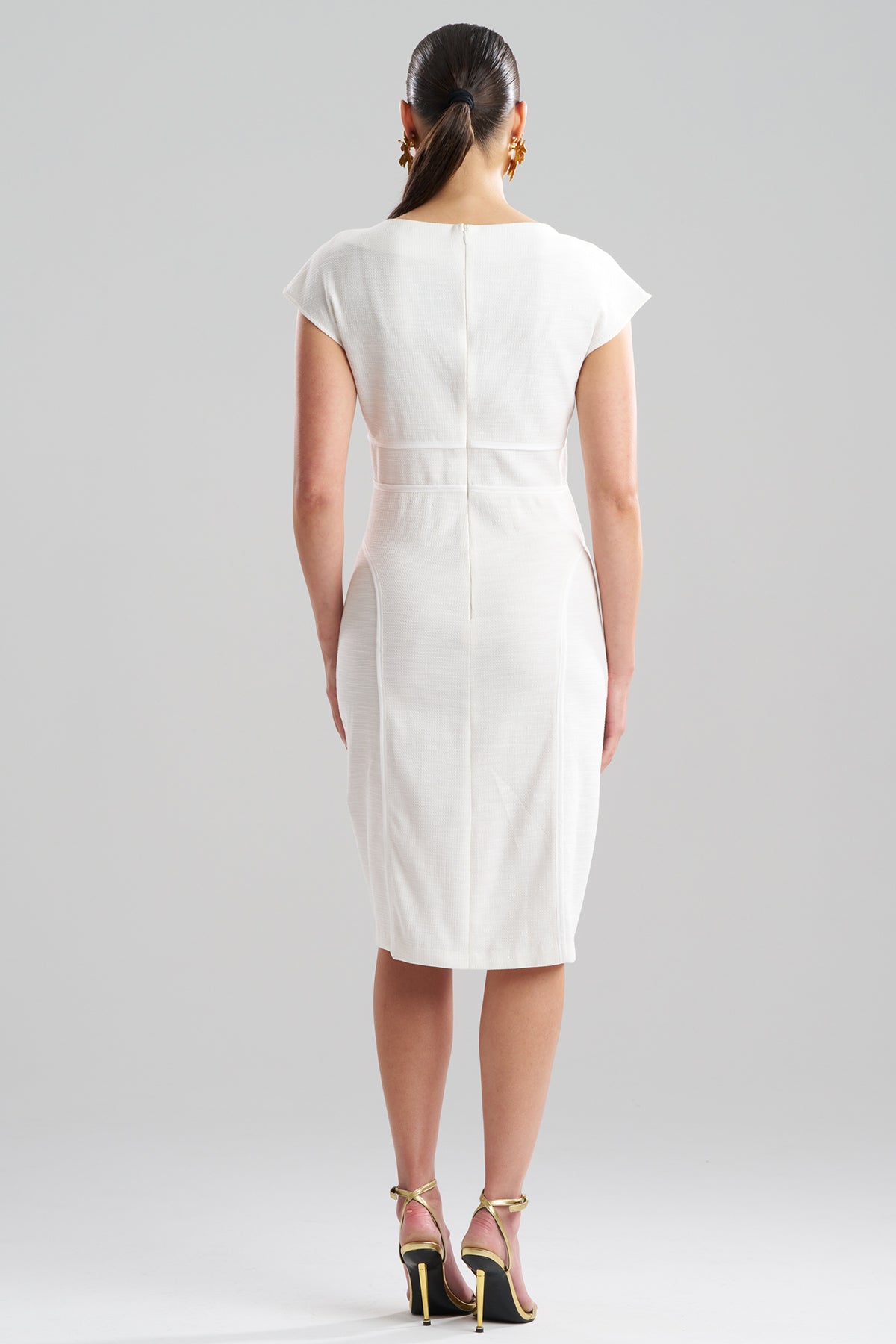 Stretch Basketweave Cotton Sheath Dress Warm White
