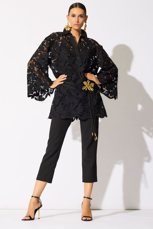 Peony Floral Lace Pull Over Tunic Black