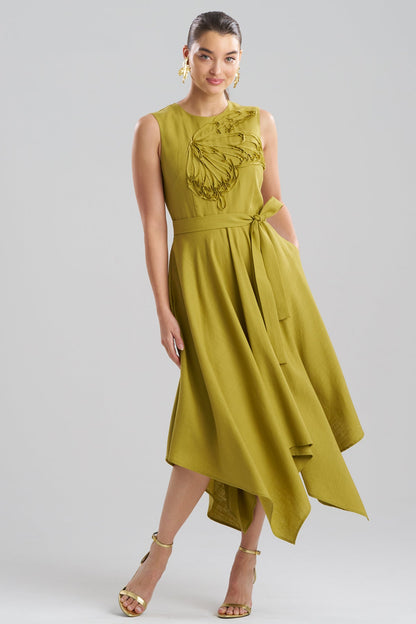 Solid Linen Handkerchief Embellished Dress Army Green