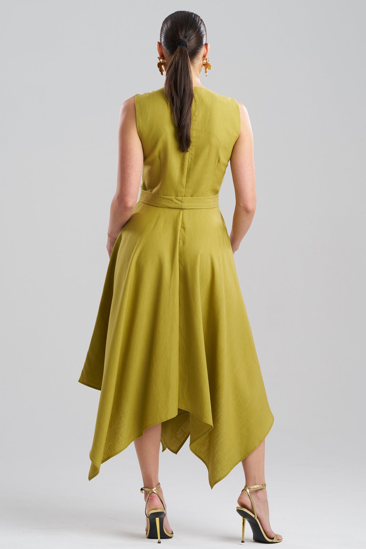 Solid Linen Handkerchief Embellished Dress Army Green