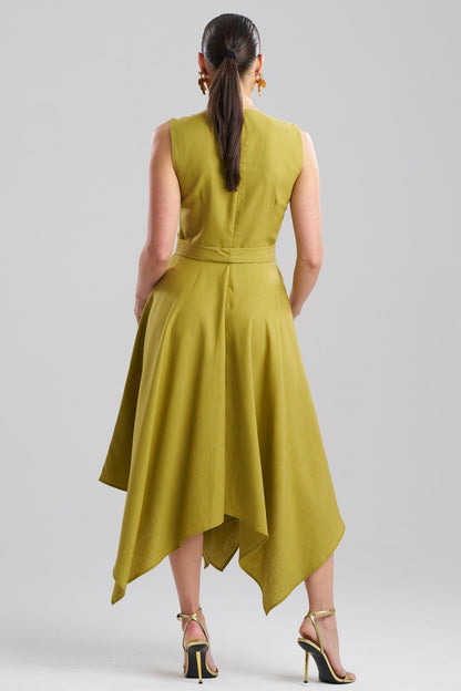 Solid Linen Handkerchief Embellished Dress Army Green