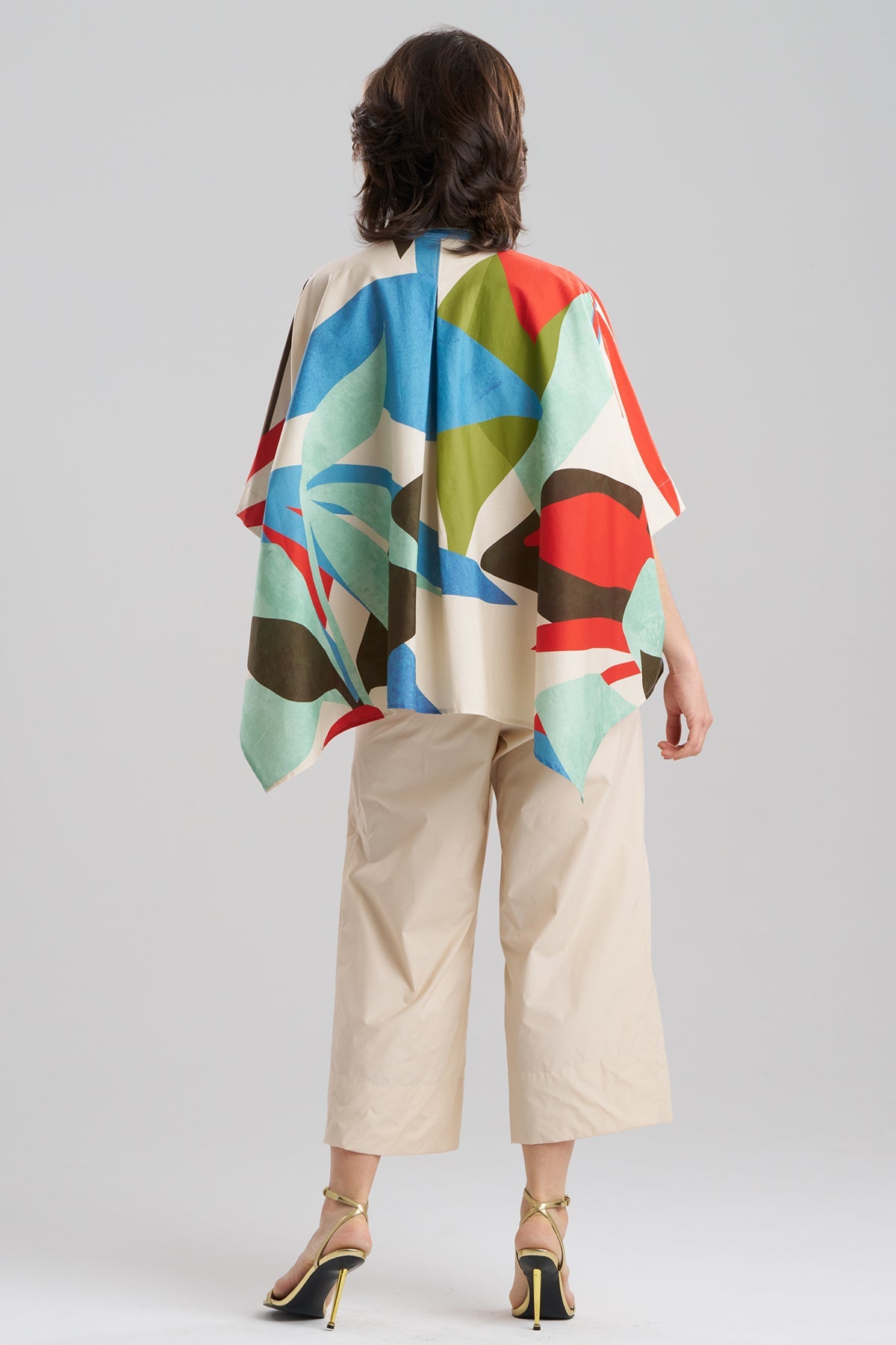 Abstract Palm Cotton Poplin Oversized Caftan Top Multi