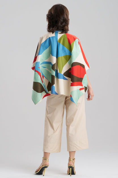 Abstract Palm Cotton Poplin Oversized Caftan Top Multi