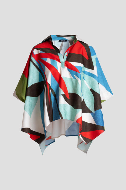 Abstract Palm Cotton Poplin Oversized Caftan Top Multi