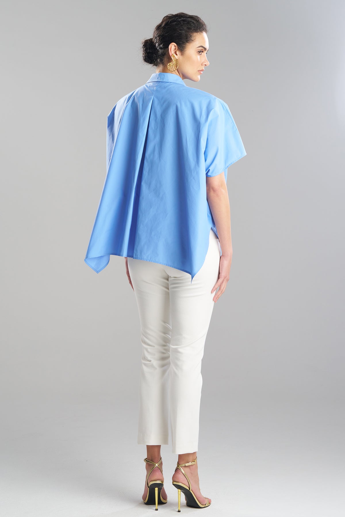 Techno Poplin Button Down Caftan Shirt Blue Iris
