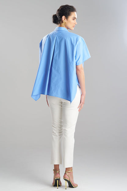 Techno Poplin Button Down Caftan Shirt Blue Iris
