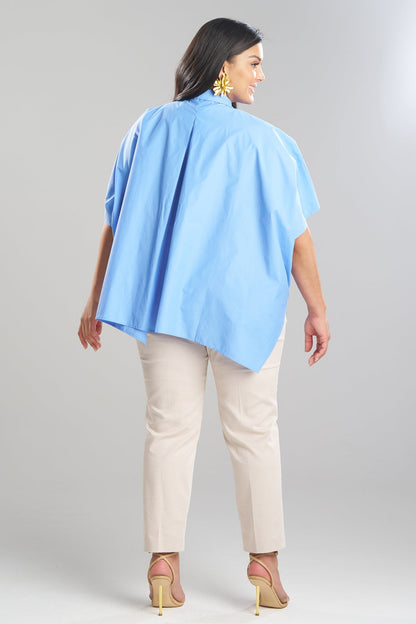Techno Poplin Button Down Caftan Shirt Blue Iris