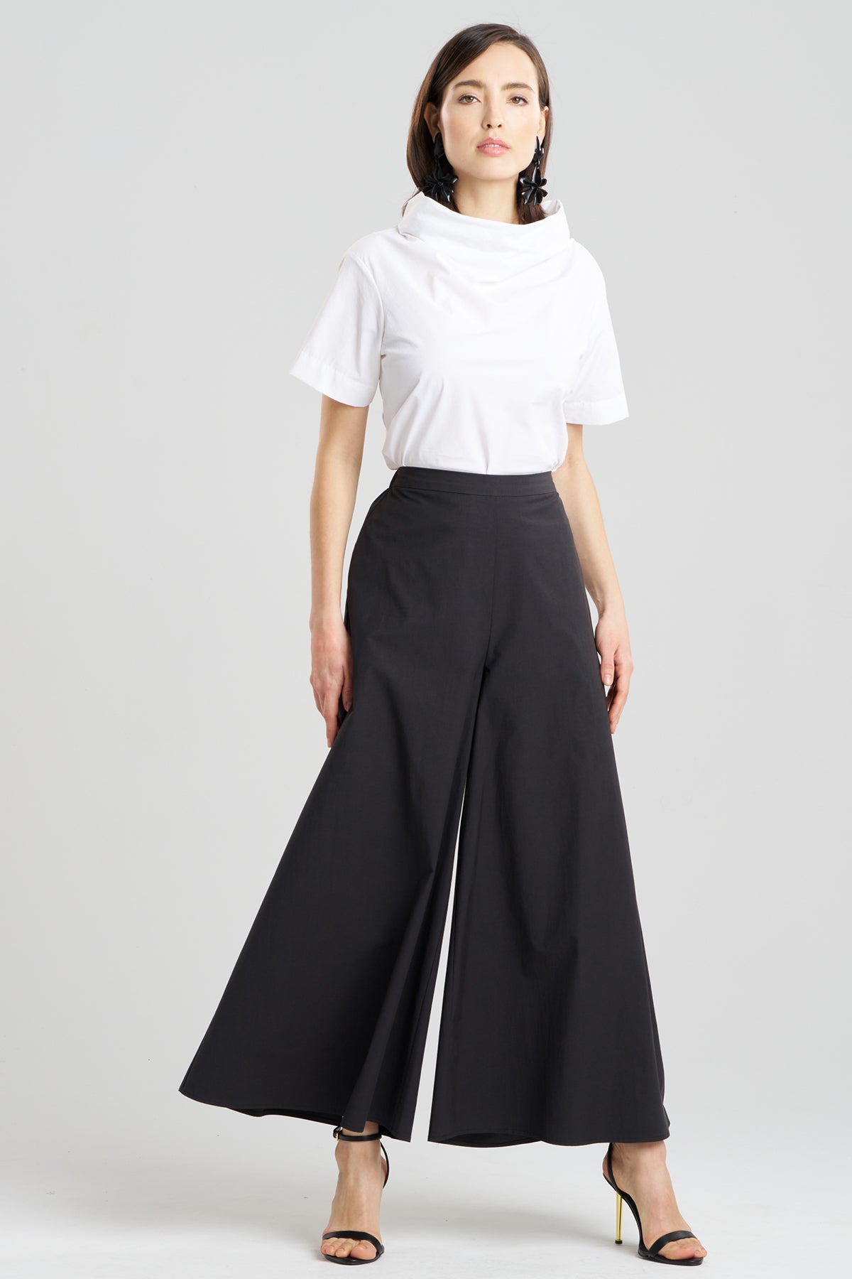 Tech Cotton Taffeta Palazzo Pants Black