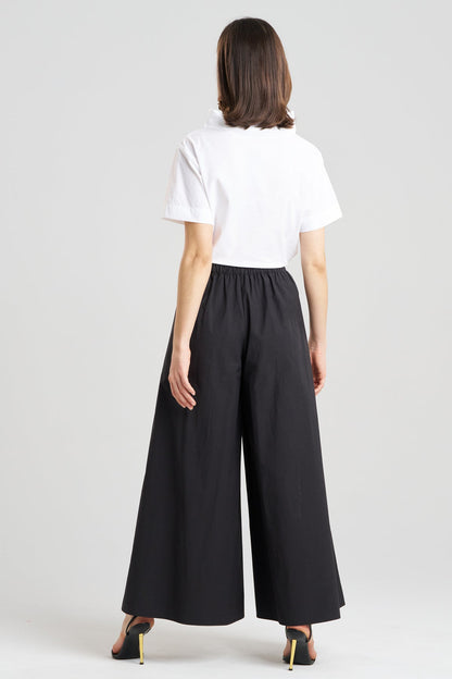 Tech Cotton Taffeta Palazzo Pants Black