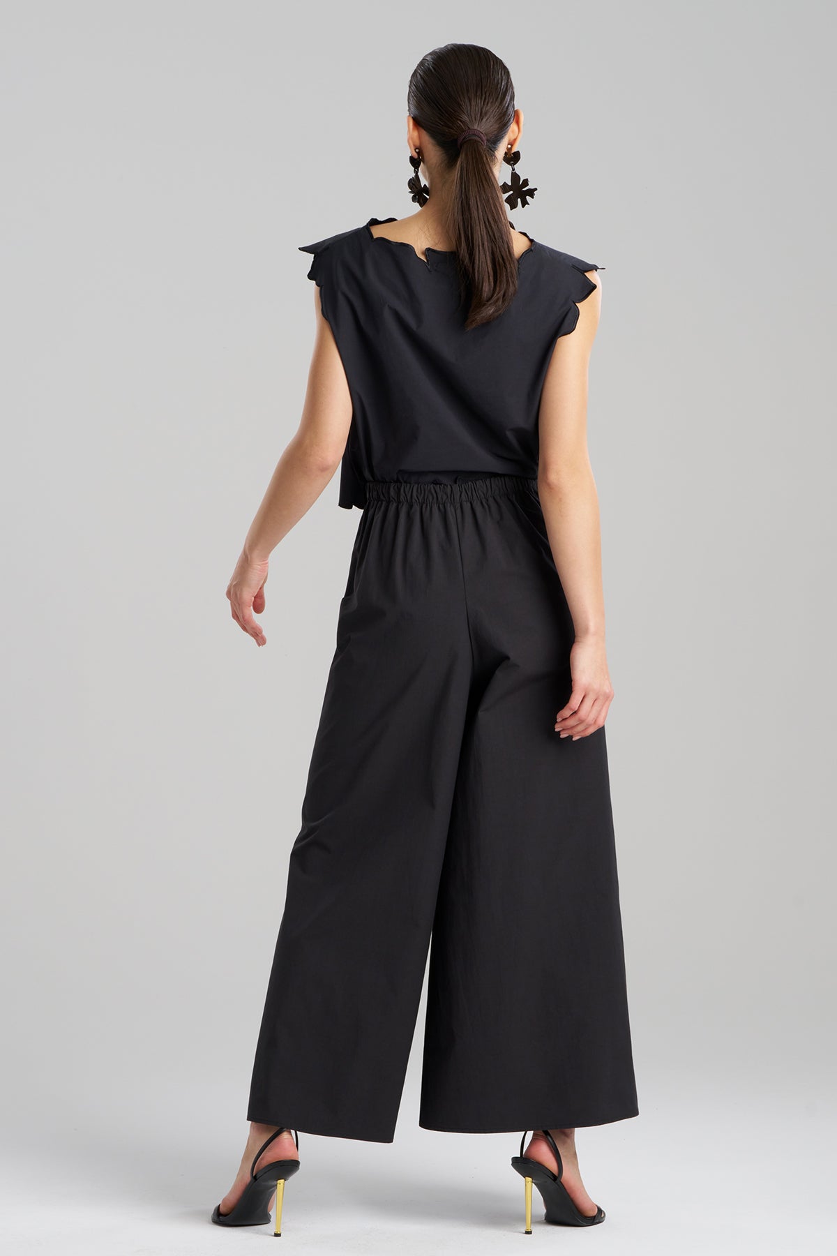 Tech Cotton Taffeta Palazzo Pants Black