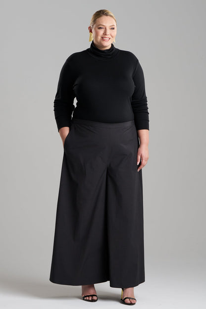 Tech Cotton Taffeta Palazzo Pants Black