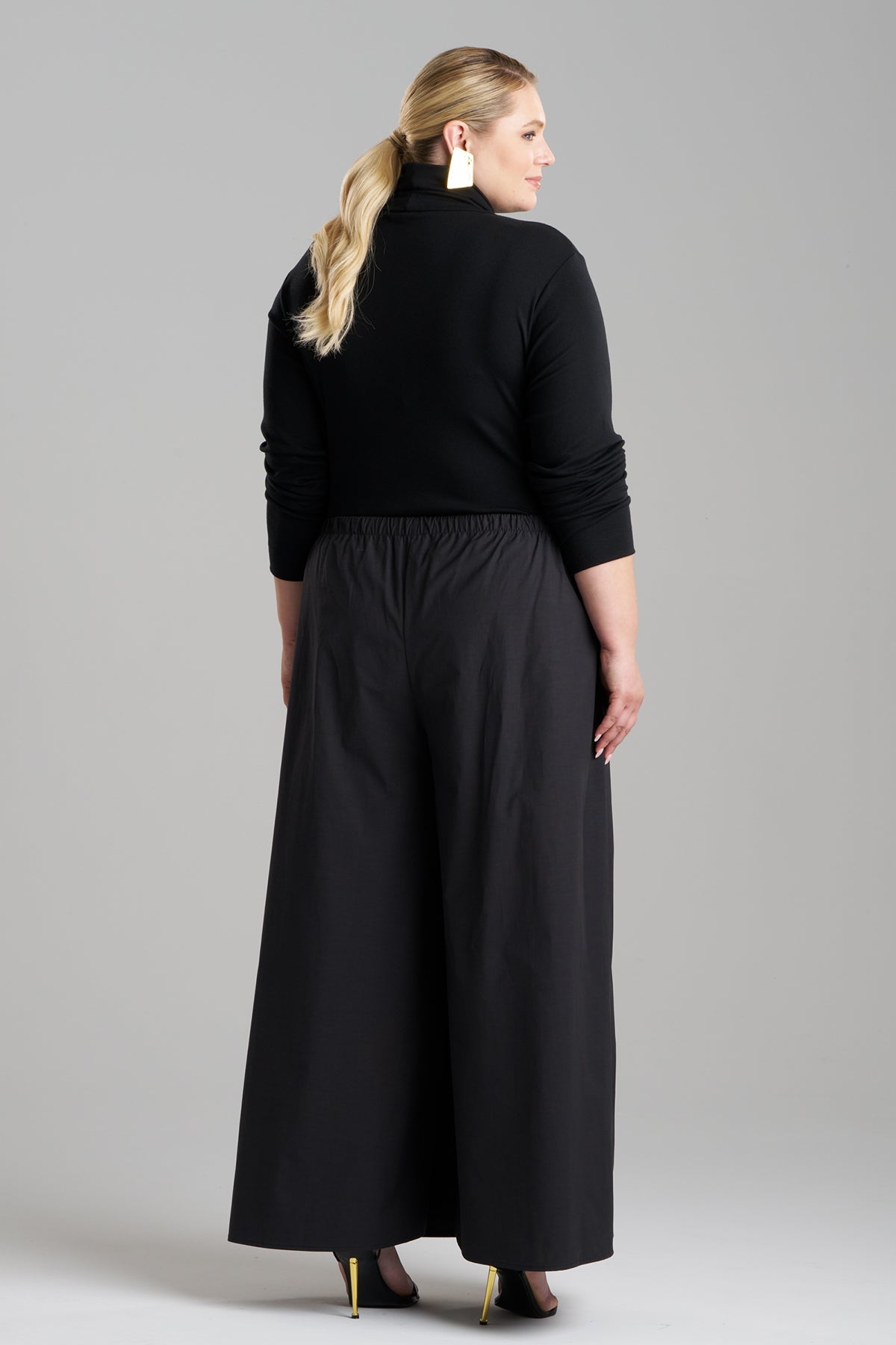 Tech Cotton Taffeta Palazzo Pants Black