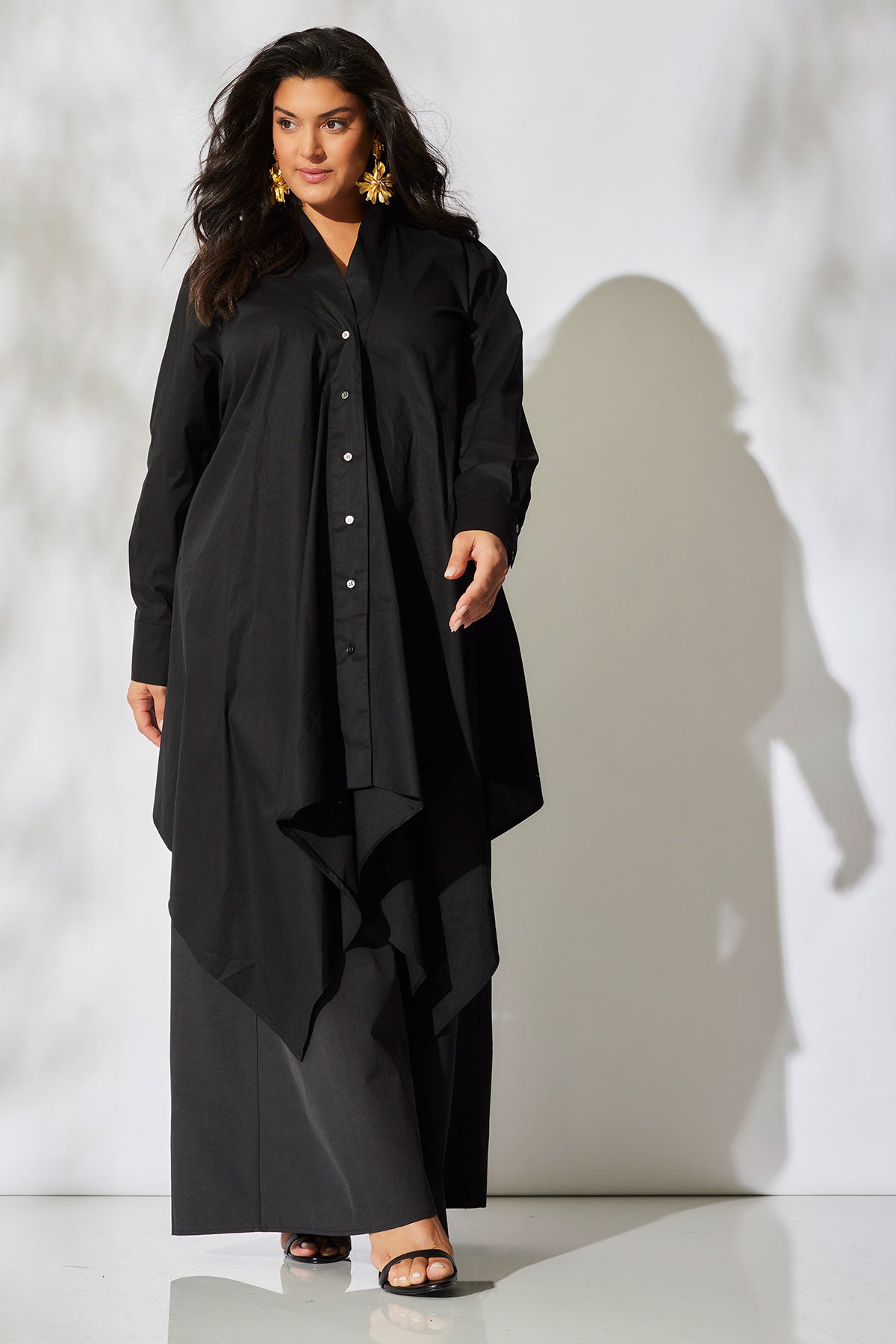 Tech Cotton Taffeta Palazzo Pants Black