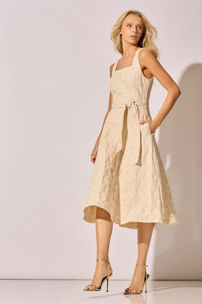 Spiral Embroidery Square Tank Dress Natural