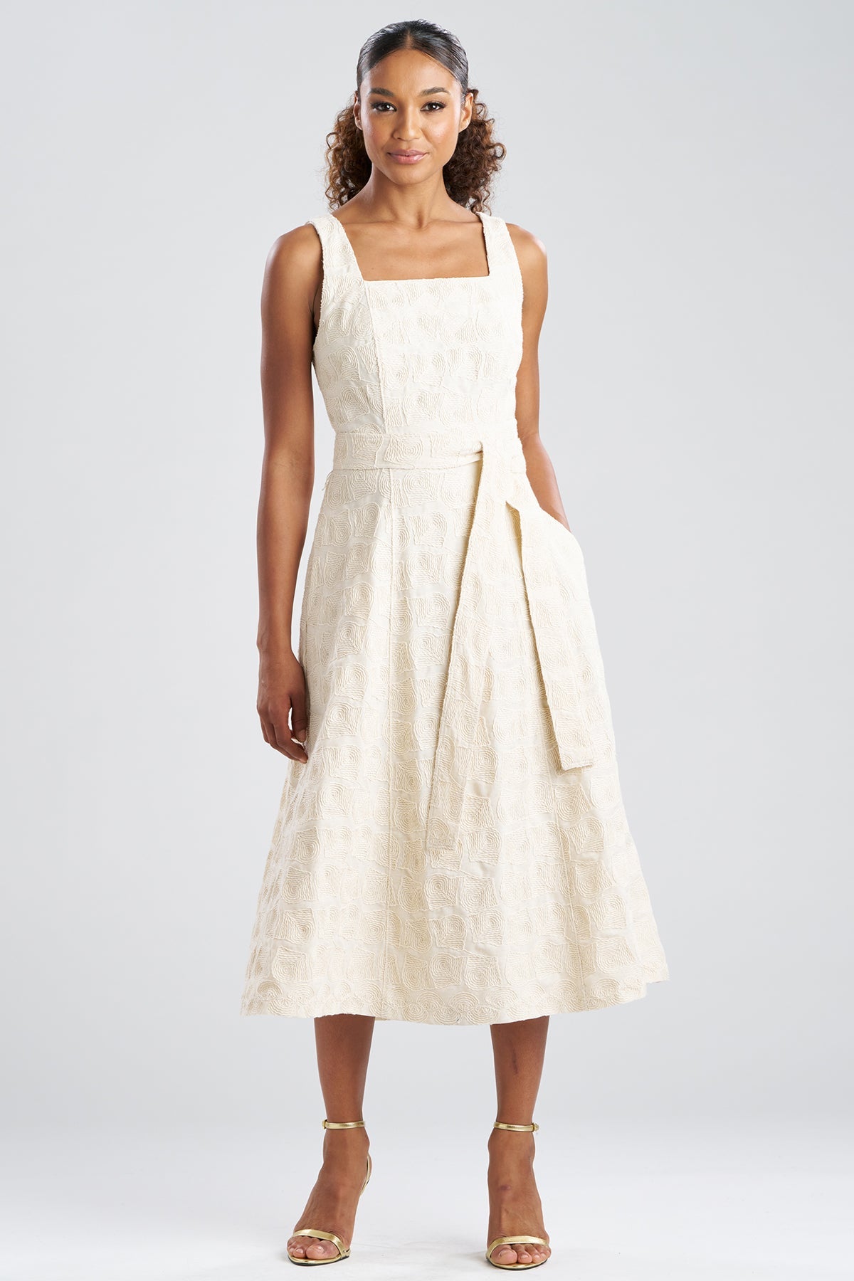 Spiral Embroidery Square Tank Dress Natural