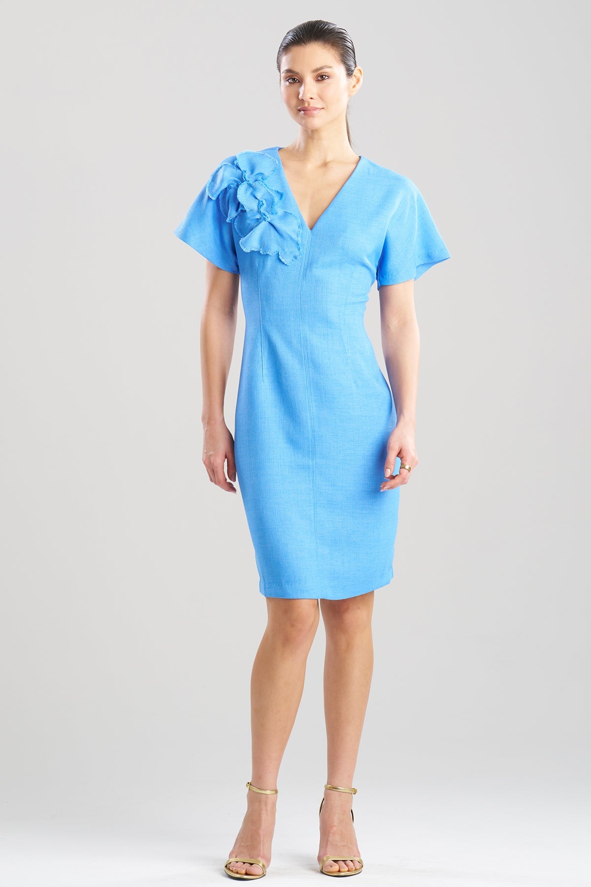 Basket Weave Embellished Dolman Sleeve Fitted Dress Blue Marine