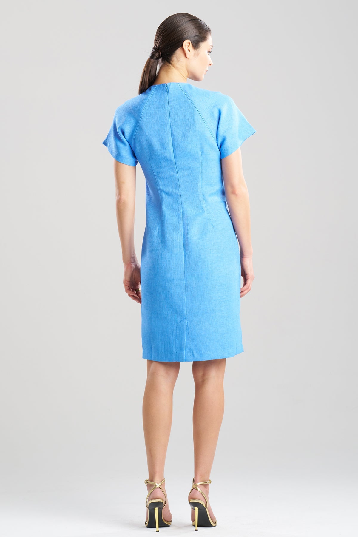 Basket Weave Embellished Dolman Sleeve Fitted Dress Blue Marine