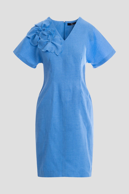 Basket Weave Embellished Dolman Sleeve Fitted Dress Blue Marine