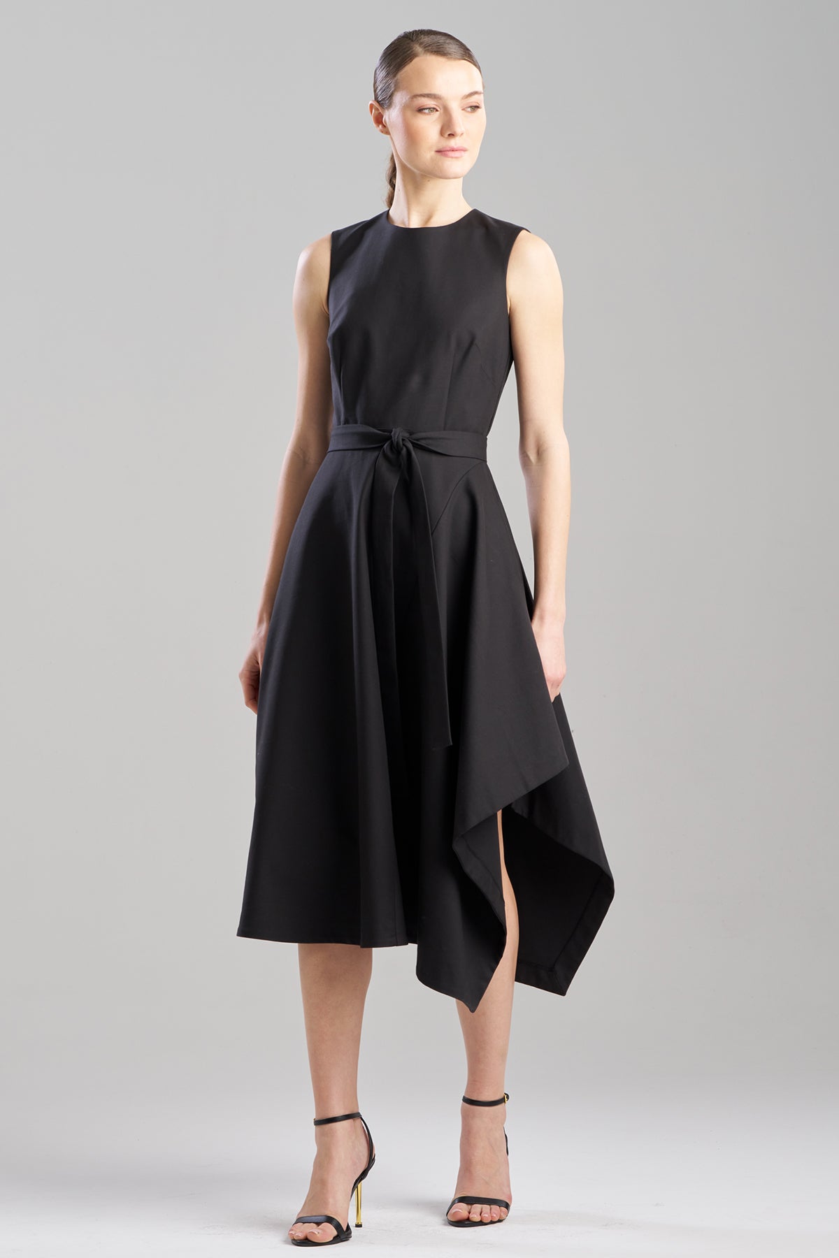Cotton Blend Woven Sleeveless Assymetric Dress Black