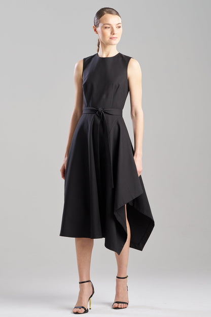 Cotton Blend Woven Sleeveless Assymetric Dress Black