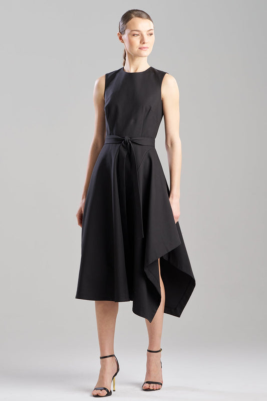 Cotton Blend Woven Sleeveless Assymetric Dress Black