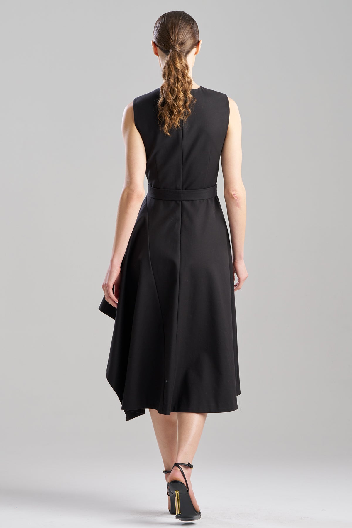 Cotton Blend Woven Sleeveless Assymetric Dress Black