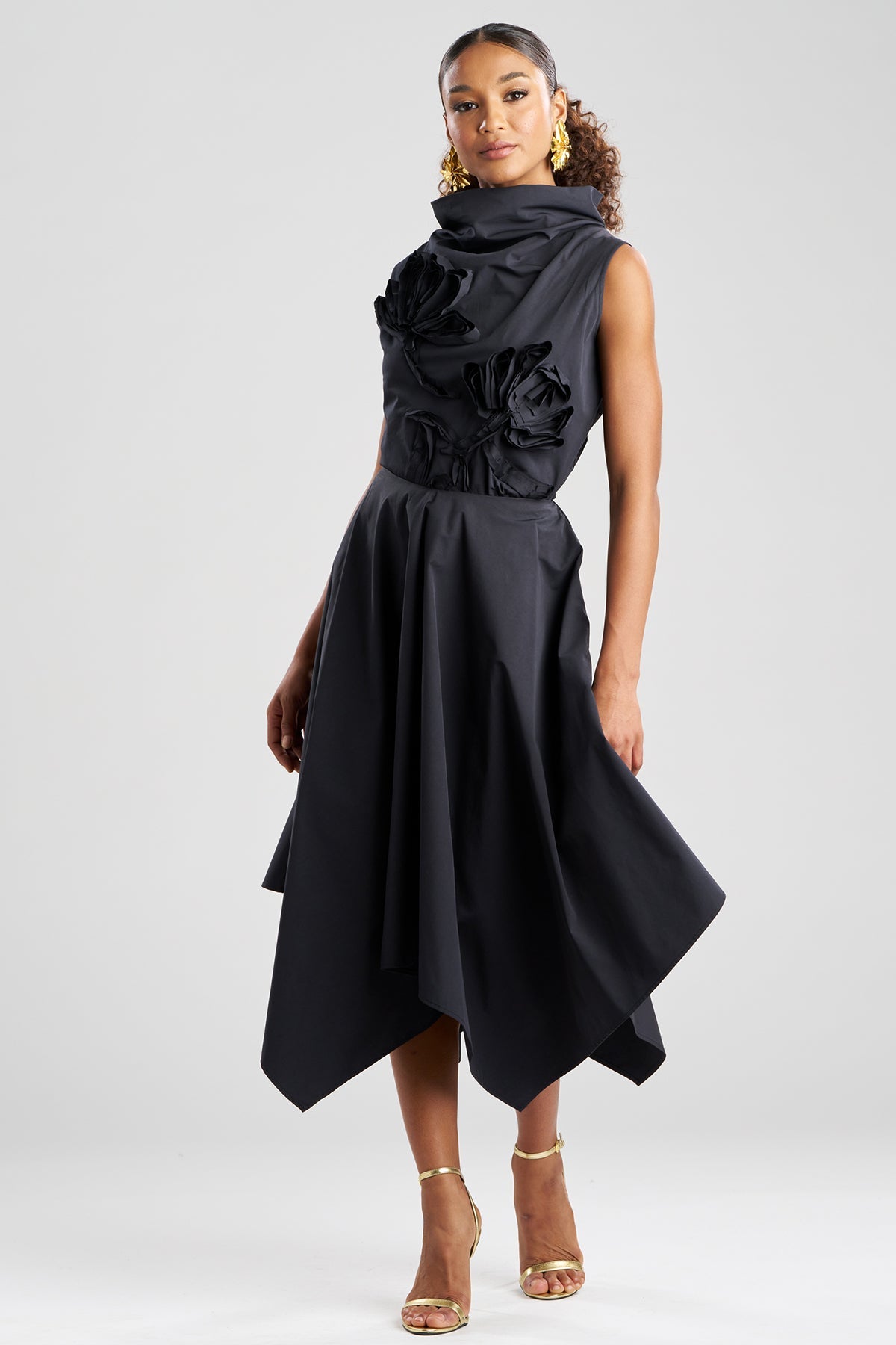 Tech Cotton Taffeta Handkerchief Hem Skirt Black