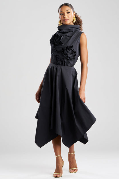 Tech Cotton Taffeta Handkerchief Hem Skirt Black