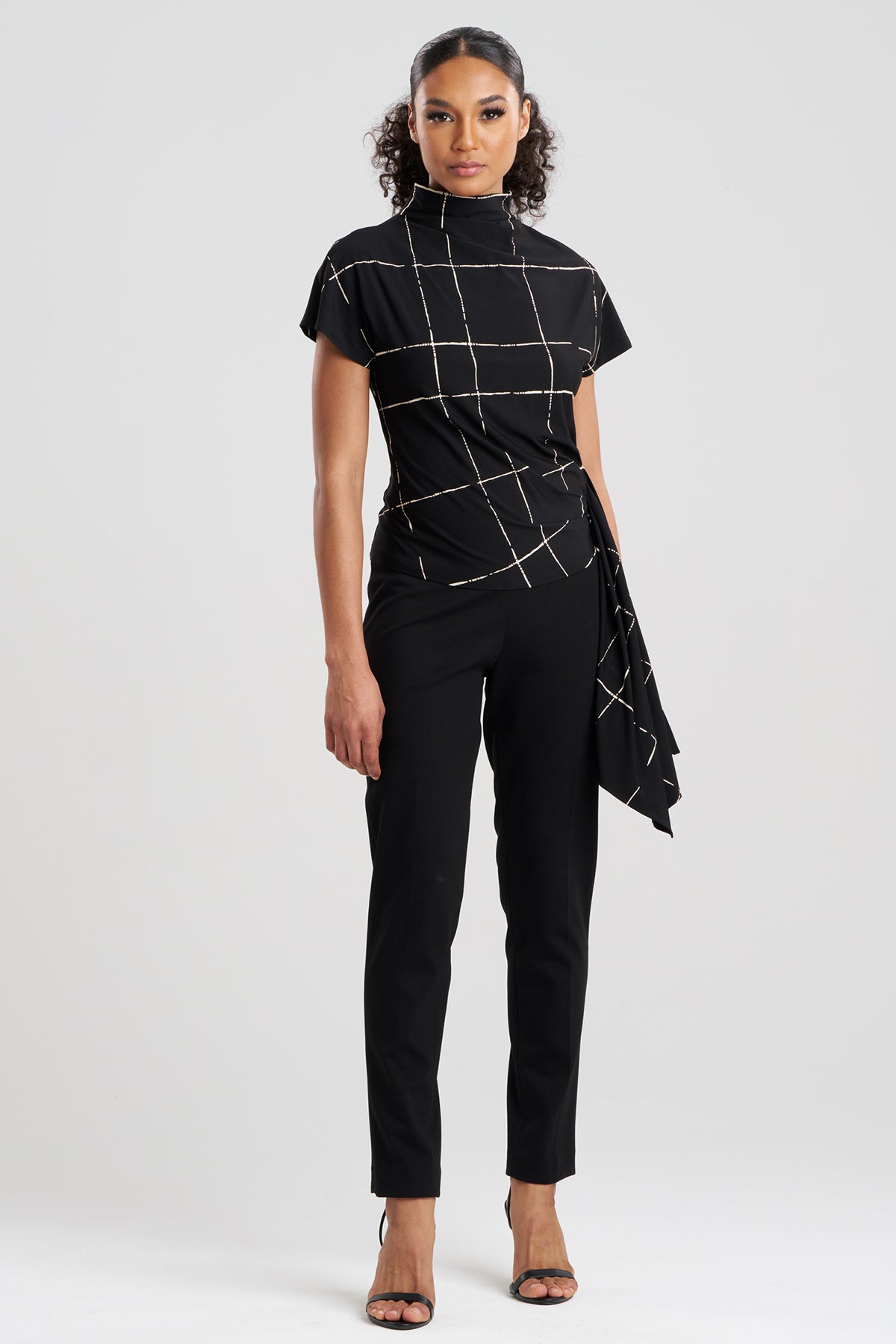 Zia Crepe Knit Cascade Top Black