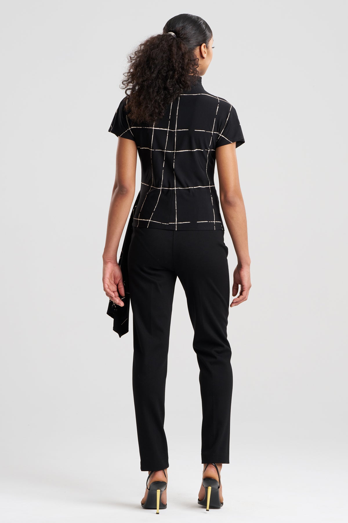 Zia Crepe Knit Cascade Top Black