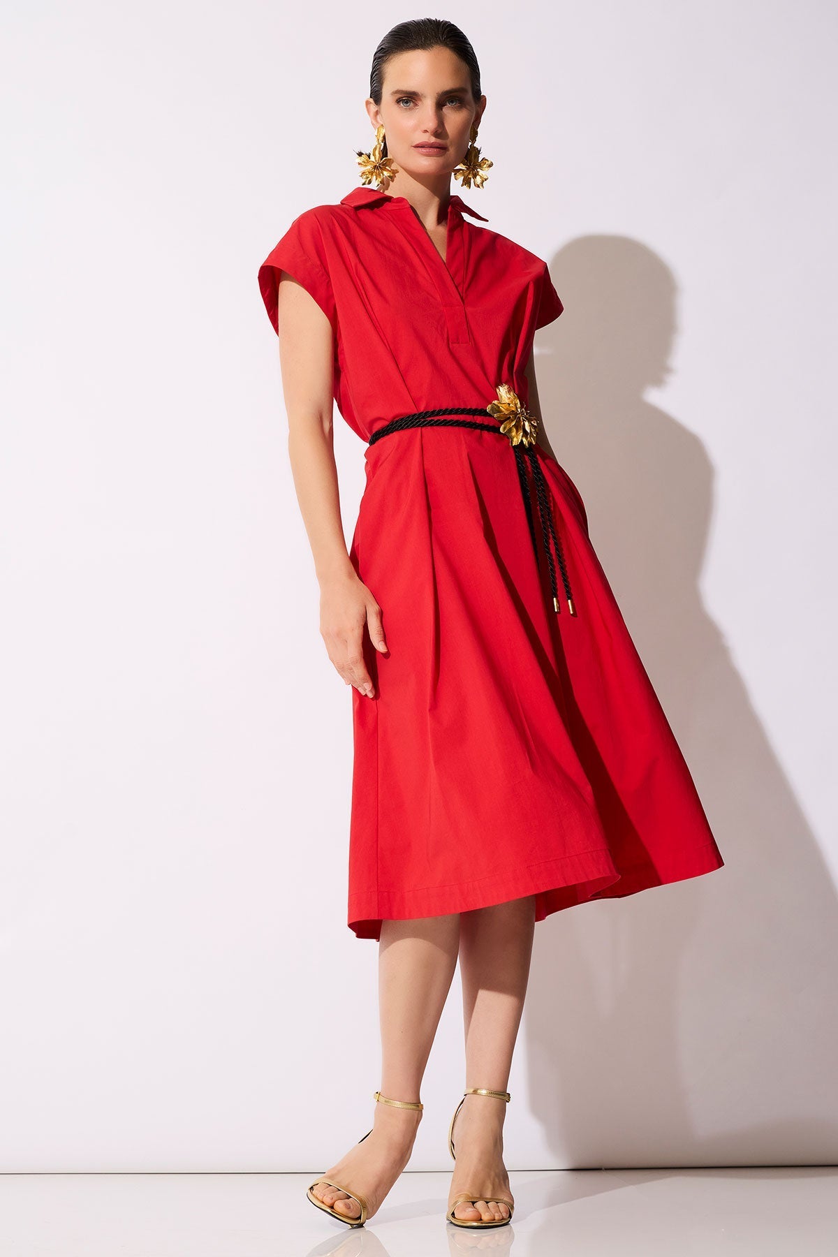 Tech Cotton Taffeta Shirtdress Mars Red