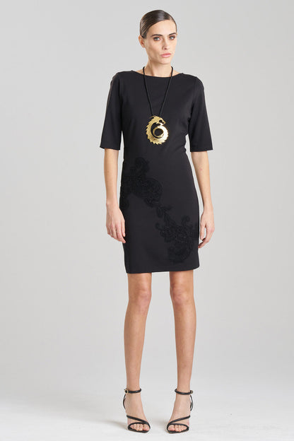 Buy Light Weight Ponte Embroidered Sheath Dress in Black Online Black