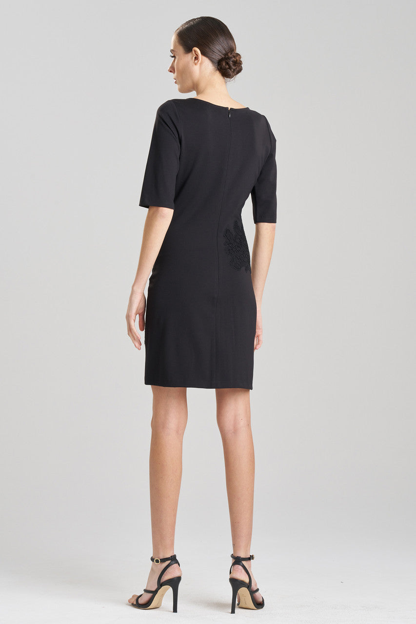 Buy Light Weight Ponte Embroidered Sheath Dress in Black Online Black