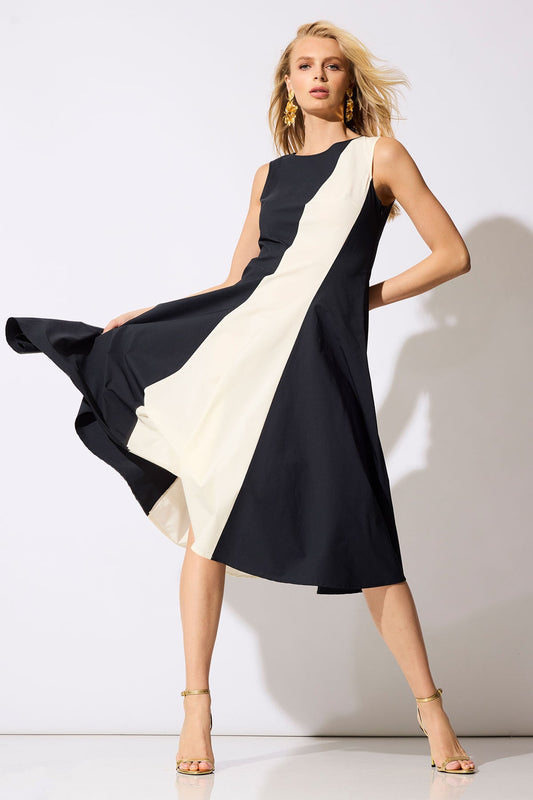 Color Block Tech Cotton Taffeta Asymmetric Dress Black/White
