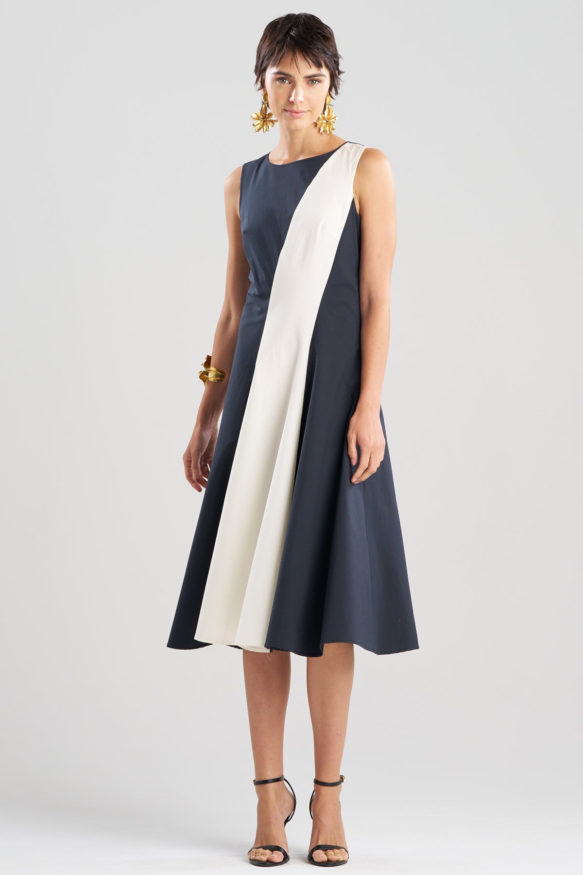 Color Block Tech Cotton Taffeta Asymmetric Dress Black/White