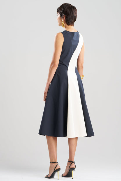 Color Block Tech Cotton Taffeta Asymmetric Dress Black/White