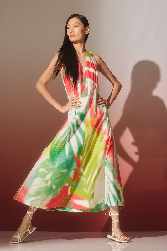 Usami Cotton V-Neck Maxi Dress Multi