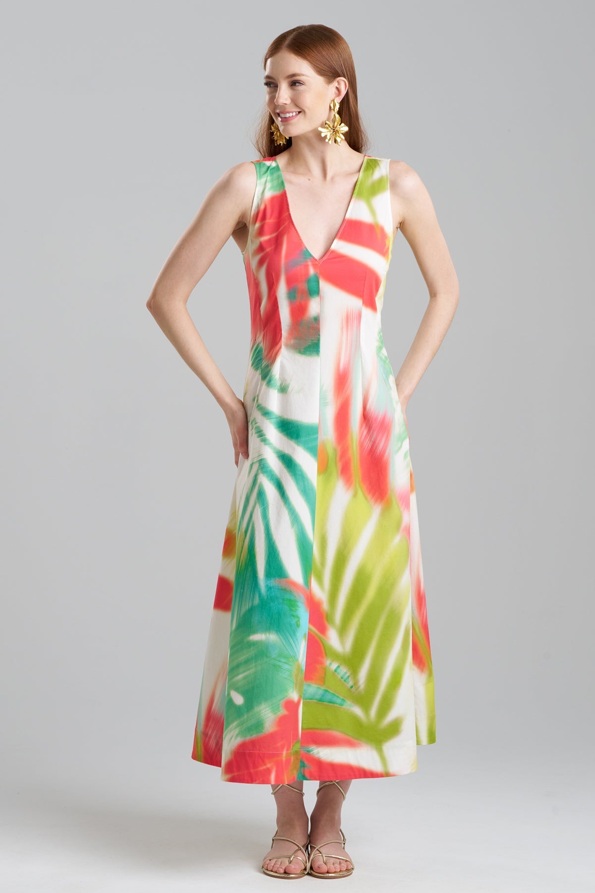Usami Cotton V-Neck Maxi Dress Multi
