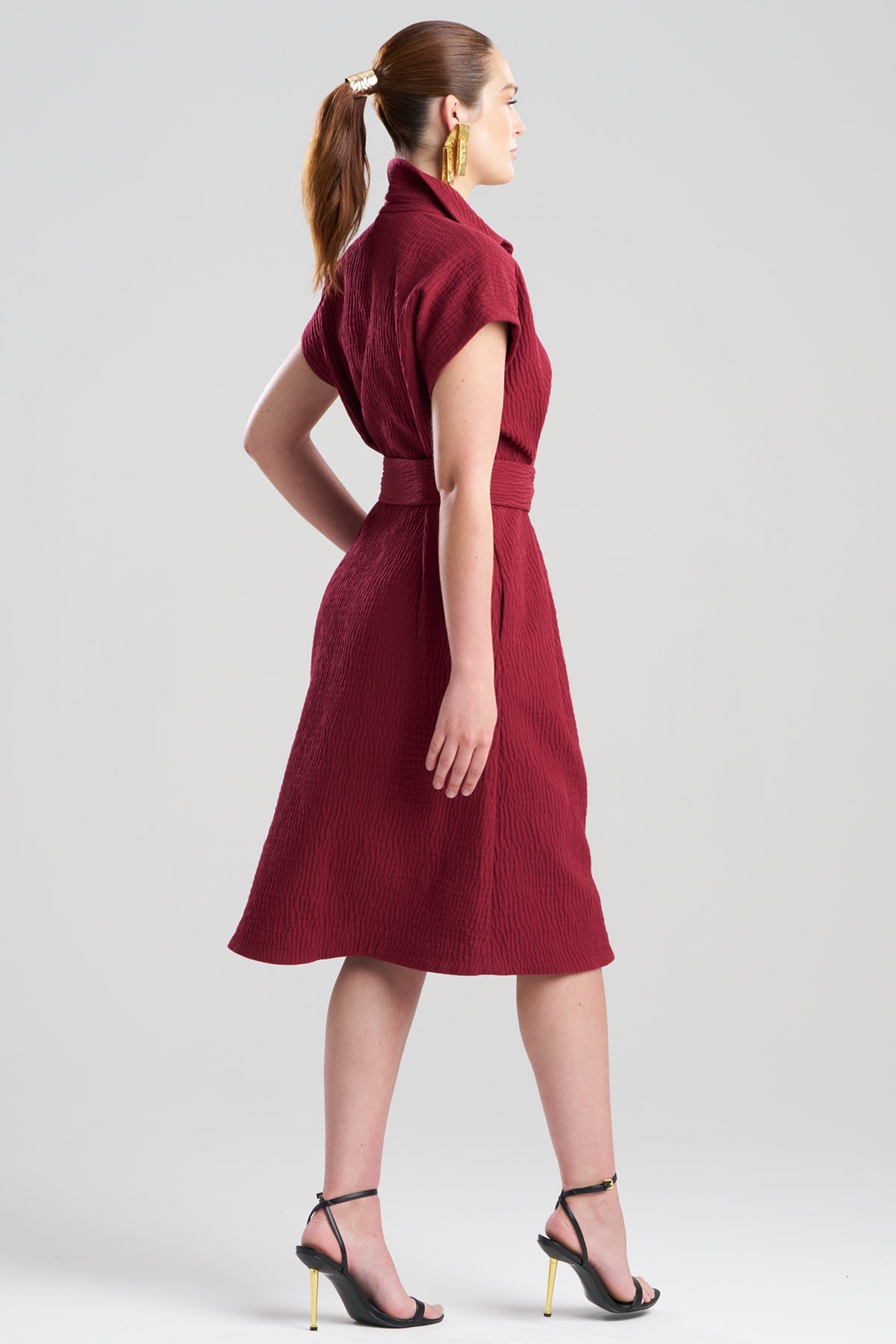 Textured Cotton Jacquard Shirtdress Ruby