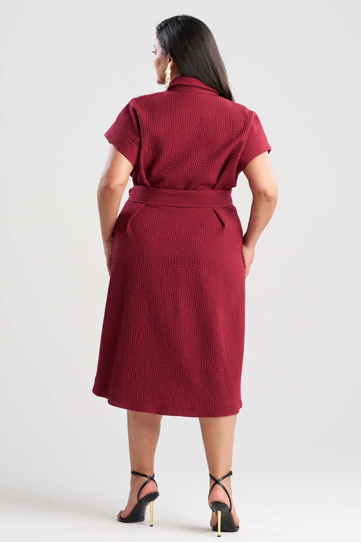 Textured Cotton Jacquard Shirtdress Ruby