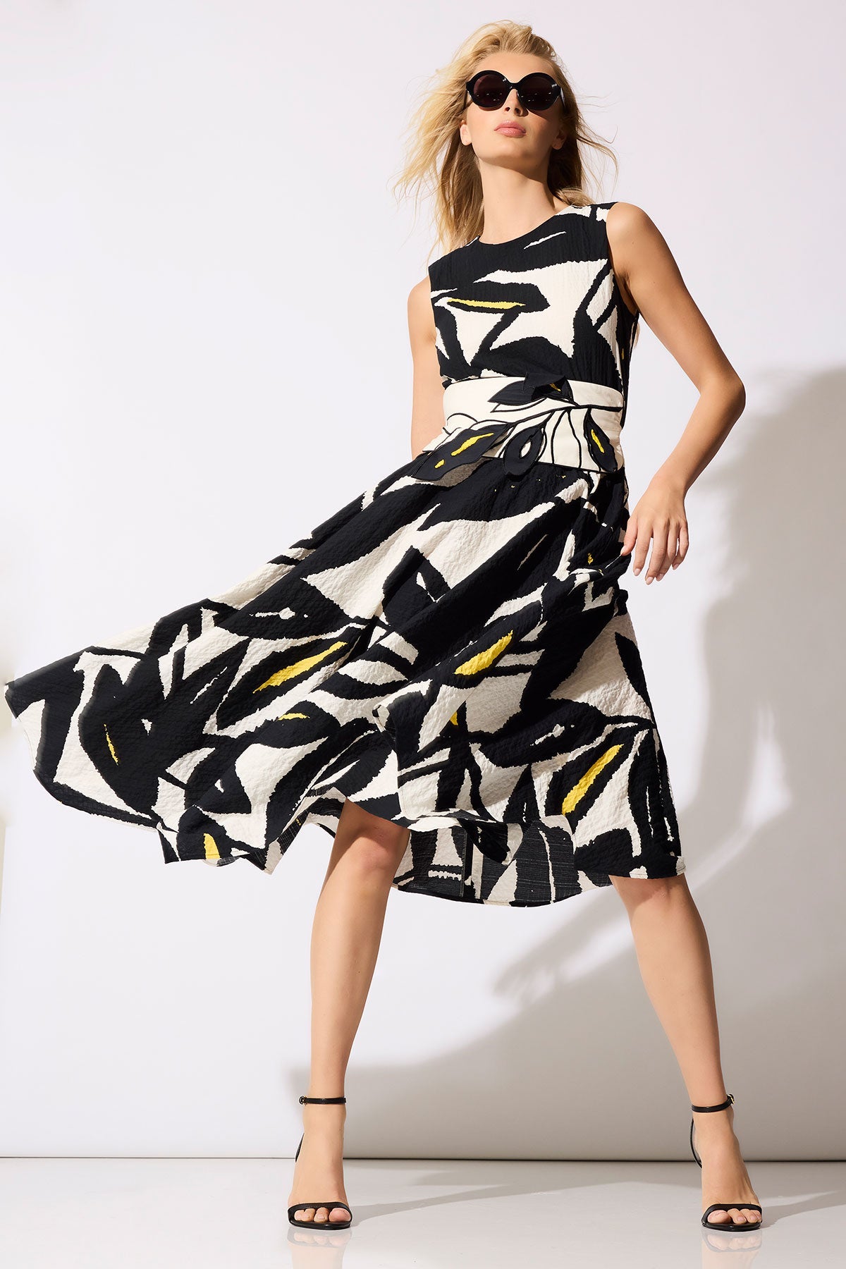 Leaf Matelassé Cotton Origami Maxi Dress Ivory/Black