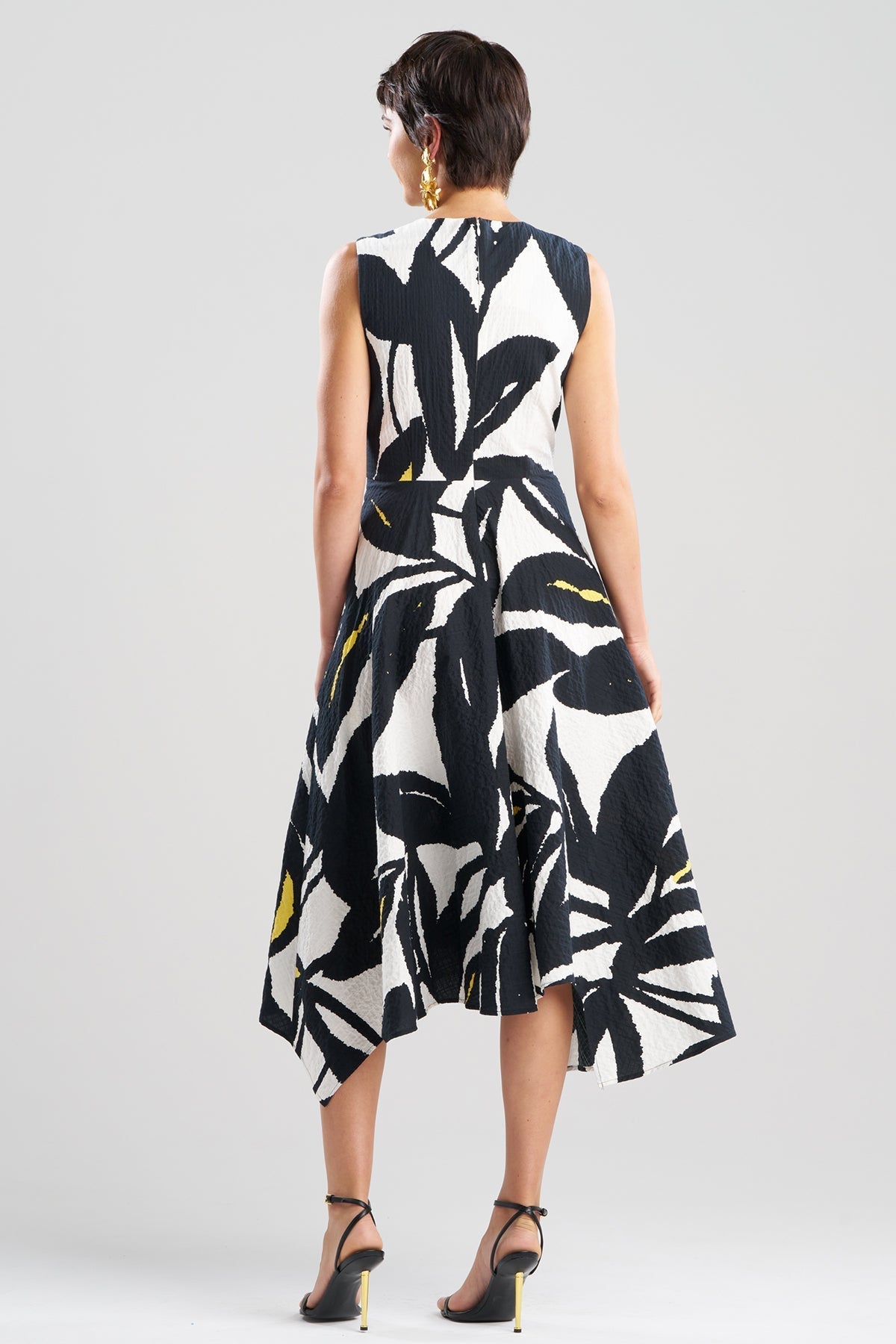 Leaf Matelassé Cotton Origami Maxi Dress Ivory/Black