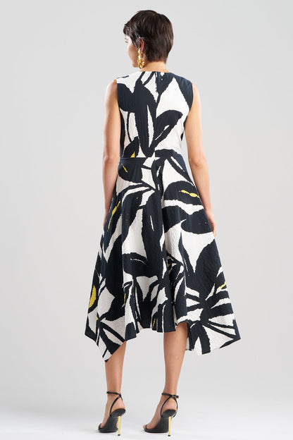 Leaf Matelassé Cotton Origami Maxi Dress Ivory/Black
