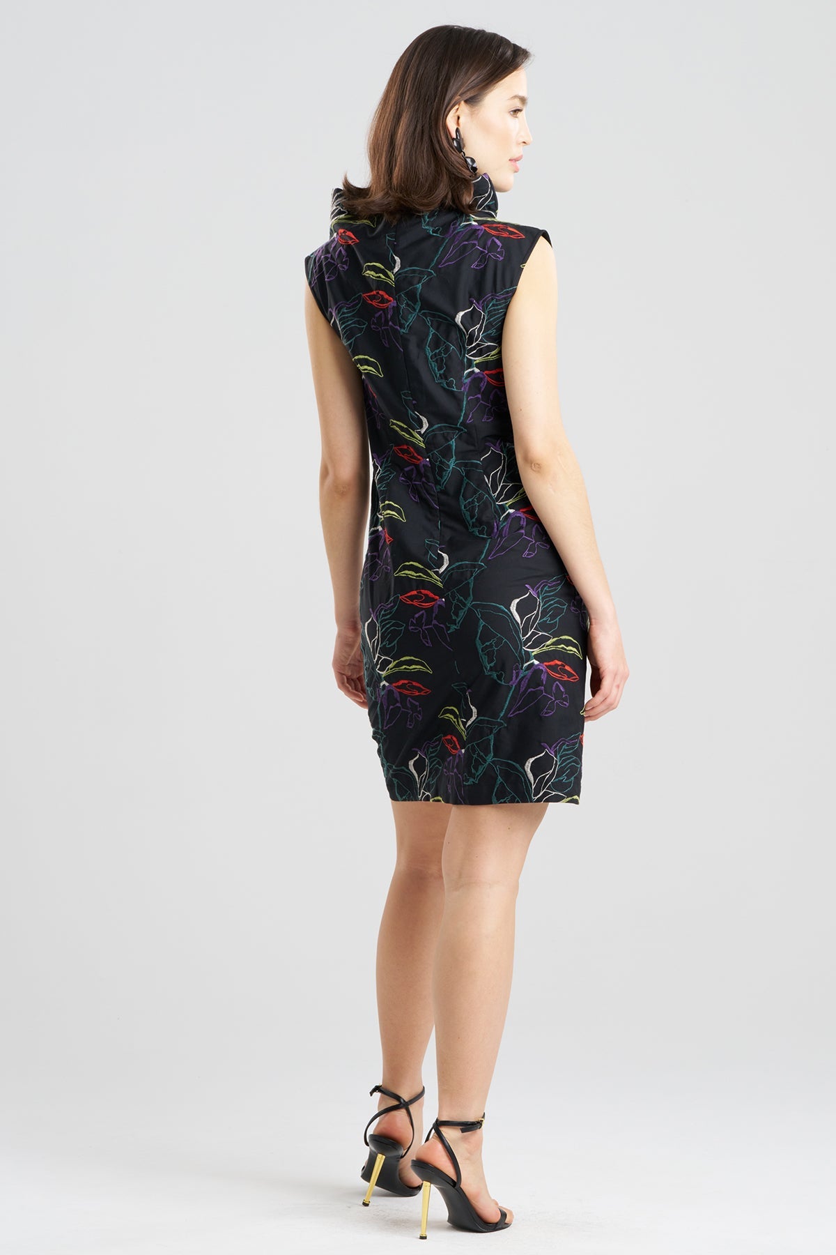 Yoru Embroidered Cotton Poplin Asymmetric Funnel Neck Dress Black Deep Orchid